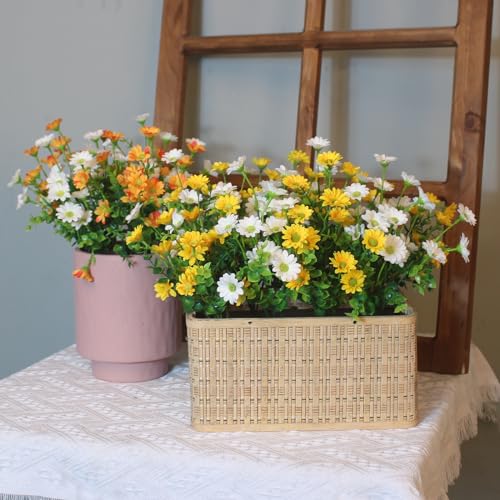 alyptus Fake Mums Outdoor Yellow Flowers 8 Bundles Plants for Outside Fall Artificial Flower UV Resistant for Wedding Home Garden Window Box Decor - Image 5