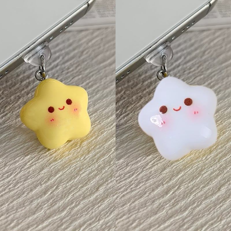 2 Cute Chubby Star Phone Dust Plugs Type C Pink Purple Universal Dust Protection Stoppers Compatible With Type C Android Apple USB Charging - Image 1