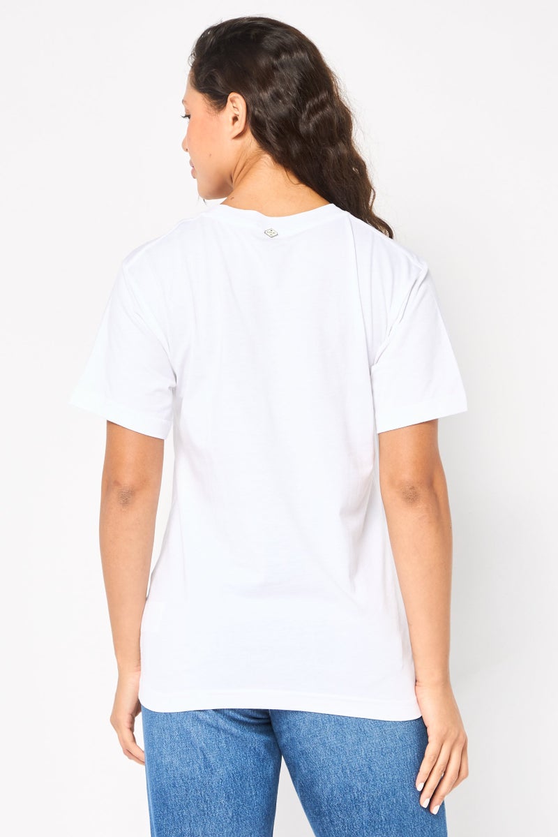 Replay Women Crew Neck Short Sleeves Brand Logo T-Shirt, White - Image 4