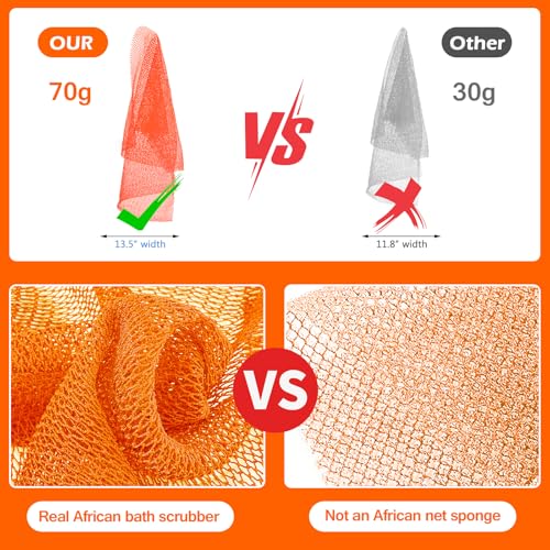 ZOCY African Net Sponge, Authentic Exfoliating Body Scrubber for Bath and Shower, Multiple Textures with Gentle Deep Exfoliating and Rich Lather for All Skins (Orange) - Image 4