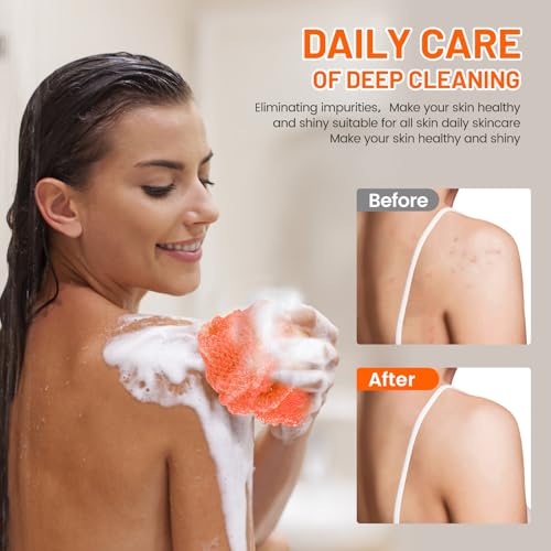 ZOCY African Net Sponge, Authentic Exfoliating Body Scrubber for Bath and Shower, Multiple Textures with Gentle Deep Exfoliating and Rich Lather for All Skins (Orange) - Image 2