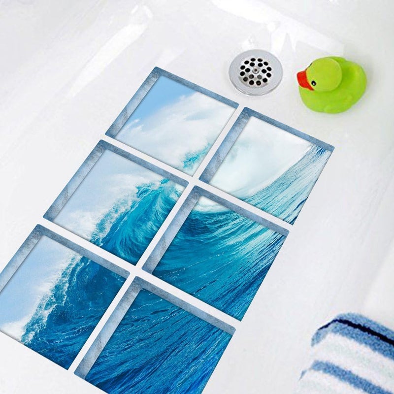 ChezMax New Waves Sticker Bath Treads Sticker Safety Non Slip Bath Tub Tattoos Tub Stickers Tub Decals Tub Appliques 6 Pcs 5.9" X 5.9" - Image 2