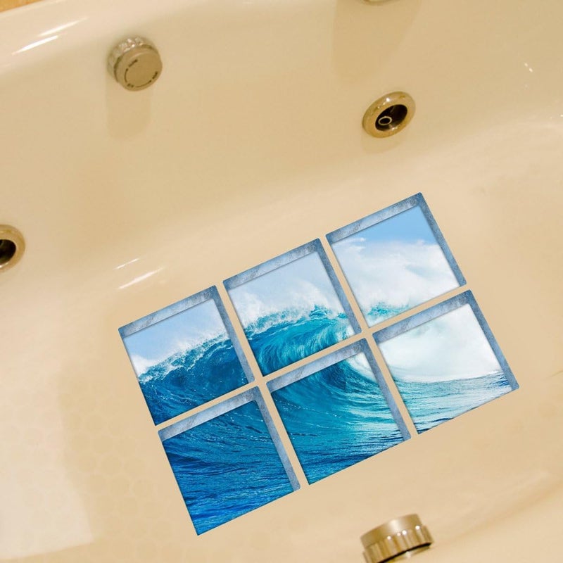 ChezMax New Waves Sticker Bath Treads Sticker Safety Non Slip Bath Tub Tattoos Tub Stickers Tub Decals Tub Appliques 6 Pcs 5.9" X 5.9" - Image 3