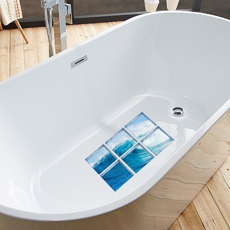 ChezMax New Waves Sticker Bath Treads Sticker Safety Non Slip Bath Tub Tattoos Tub Stickers Tub Decals Tub Appliques 6 Pcs 5.9" X 5.9" - Image 4