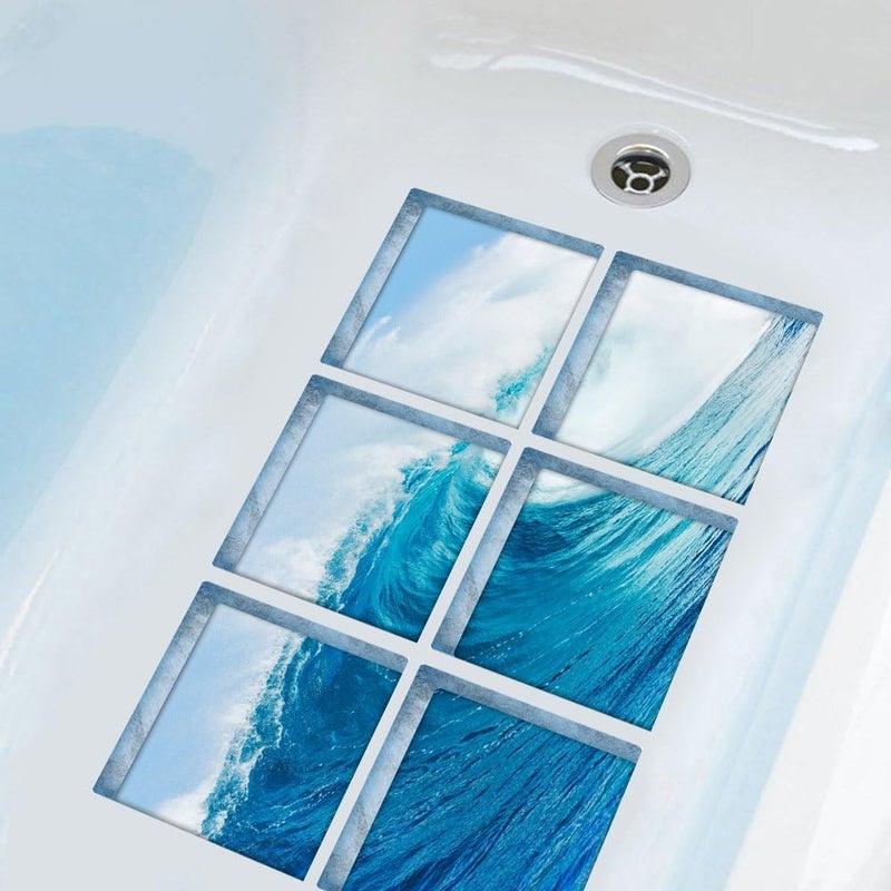 ChezMax New Waves Sticker Bath Treads Sticker Safety Non Slip Bath Tub Tattoos Tub Stickers Tub Decals Tub Appliques 6 Pcs 5.9" X 5.9" - Image 1