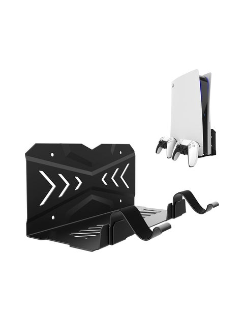 Wall Mount for PS5 Digital/Disc Edition Console Floating Shelf Behind TV, with 2 Detachable Controllers Holder Rack, Solid Metal Stand Kit