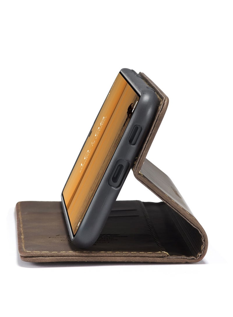 CaseMe Xiaomi Mi 12 Lite Case Wallet Case Book Folding Flip Folio Case with Magnetic Kickstand Card Slots Protective Cover - Coffee
