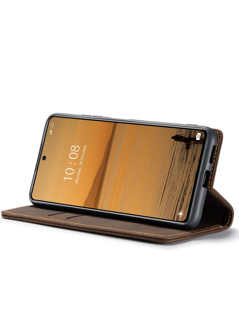 CaseMe Xiaomi Mi 12 Lite Case Wallet Case Book Folding Flip Folio Case with Magnetic Kickstand Card Slots Protective Cover - Coffee