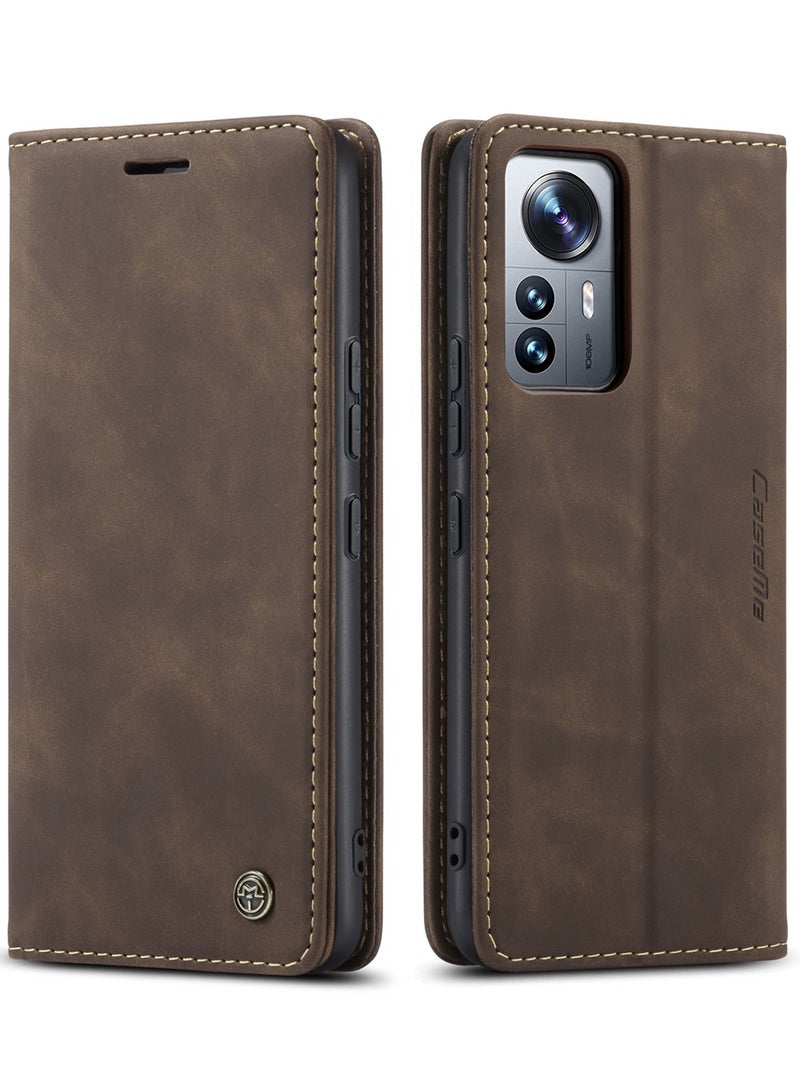 CaseMe Xiaomi Mi 12 Lite Case Wallet Case Book Folding Flip Folio Case with Magnetic Kickstand Card Slots Protective Cover - Coffee