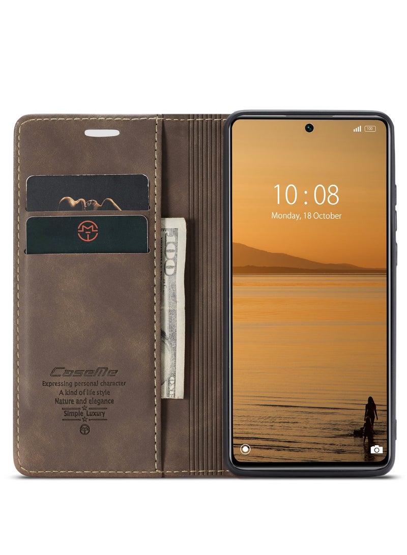 CaseMe Xiaomi Mi 12 Lite Case Wallet Case Book Folding Flip Folio Case with Magnetic Kickstand Card Slots Protective Cover - Coffee