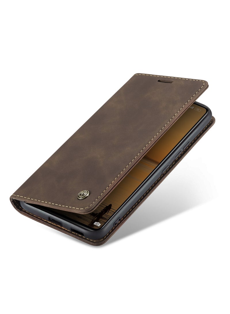 CaseMe Xiaomi Mi 12 Lite Case Wallet Case Book Folding Flip Folio Case with Magnetic Kickstand Card Slots Protective Cover - Coffee
