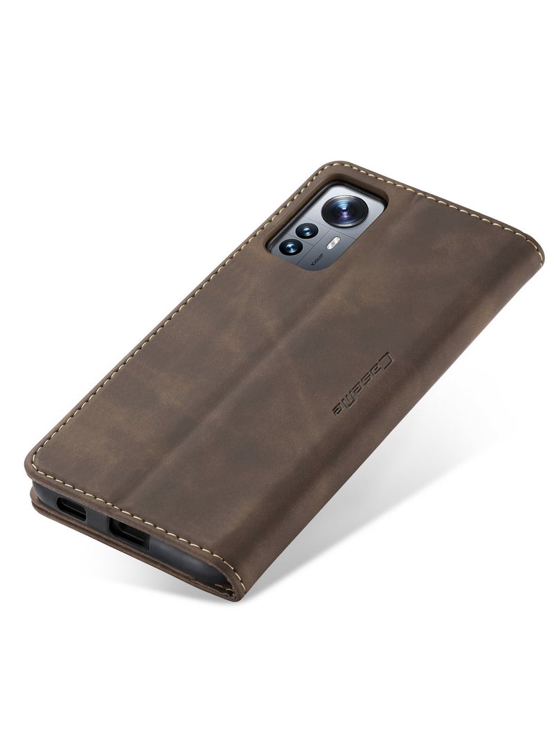 CaseMe Xiaomi Mi 12 Lite Case Wallet Case Book Folding Flip Folio Case with Magnetic Kickstand Card Slots Protective Cover - Coffee