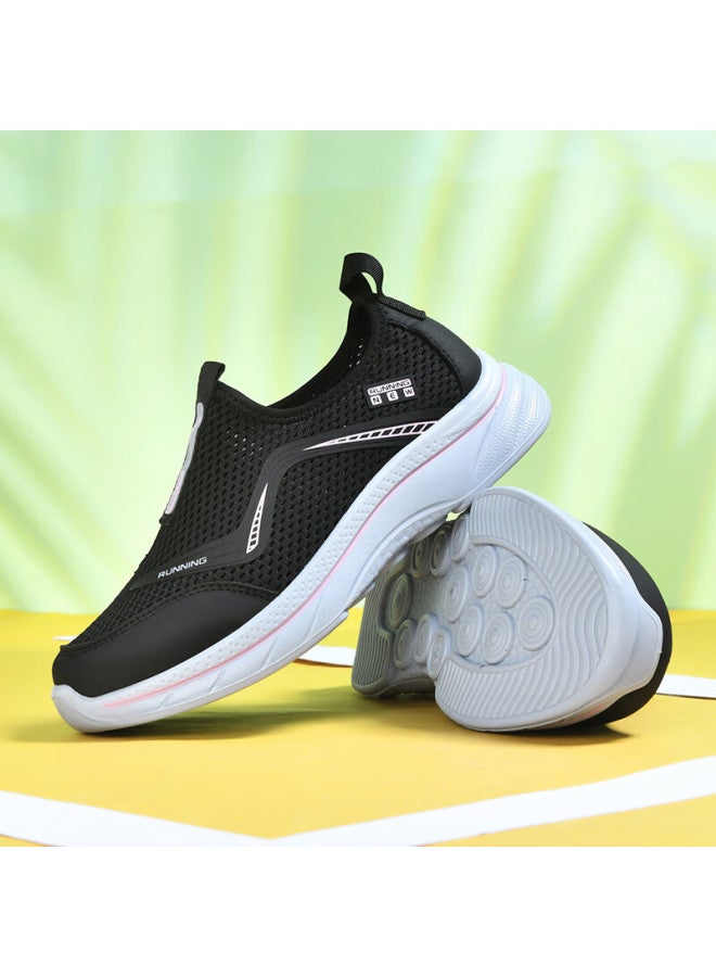 Double Star Eight Special Women's Breathable Summer Mesh Slip-on Casual Shoes Women's Lightweight Sports Shoes Soft Bottom Health Walking Shoes Black Purple Size 39 - Image 2