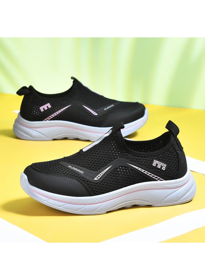 Double Star Eight Special Women's Breathable Summer Mesh Slip-on Casual Shoes Women's Lightweight Sports Shoes Soft Bottom Health Walking Shoes Black Purple Size 39 - Image 1