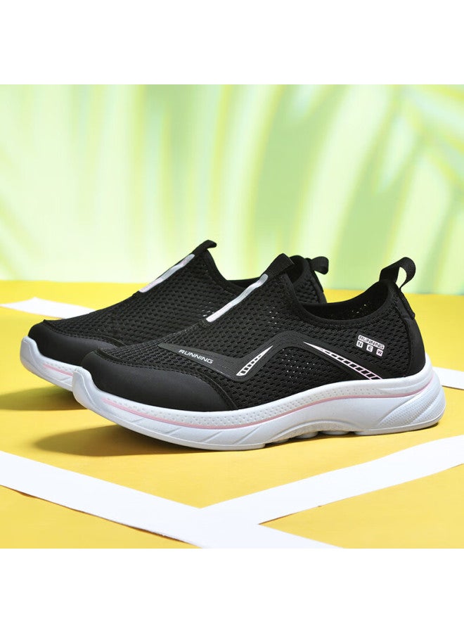 Double Star Eight Special Women's Breathable Summer Mesh Slip-on Casual Shoes Women's Lightweight Sports Shoes Soft Bottom Health Walking Shoes Black Purple Size 39 - Image 3