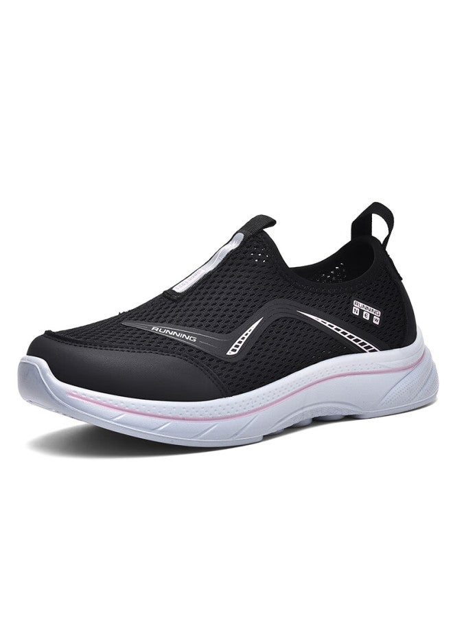 Double Star Eight Special Women's Breathable Summer Mesh Slip-on Casual Shoes Women's Lightweight Sports Shoes Soft Bottom Health Walking Shoes Black Purple Size 39 - Image 5