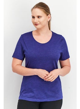 Tchibo Women Round Neck Short Sleeve Plain T-Shirt, Navy Blue  - Image 1