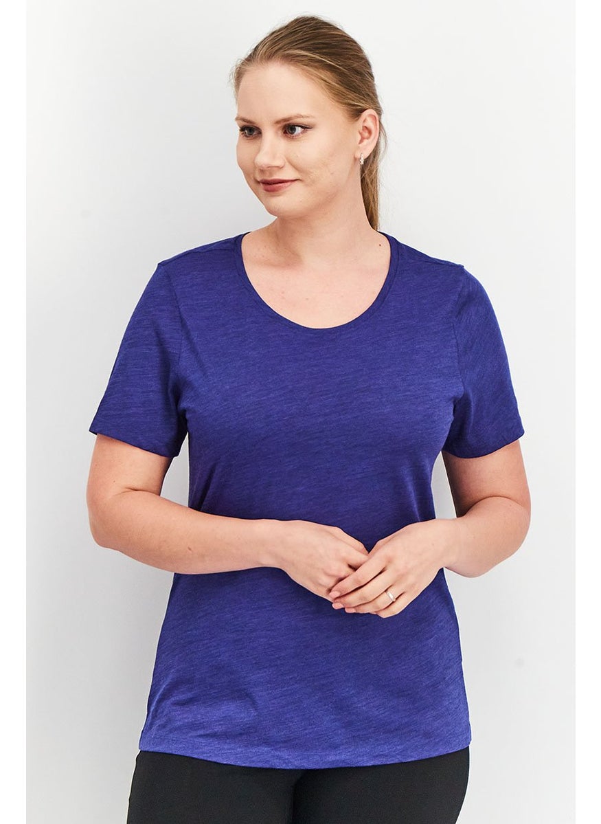 Tchibo Women Round Neck Short Sleeve Plain T-Shirt, Navy Blue  - Image 1