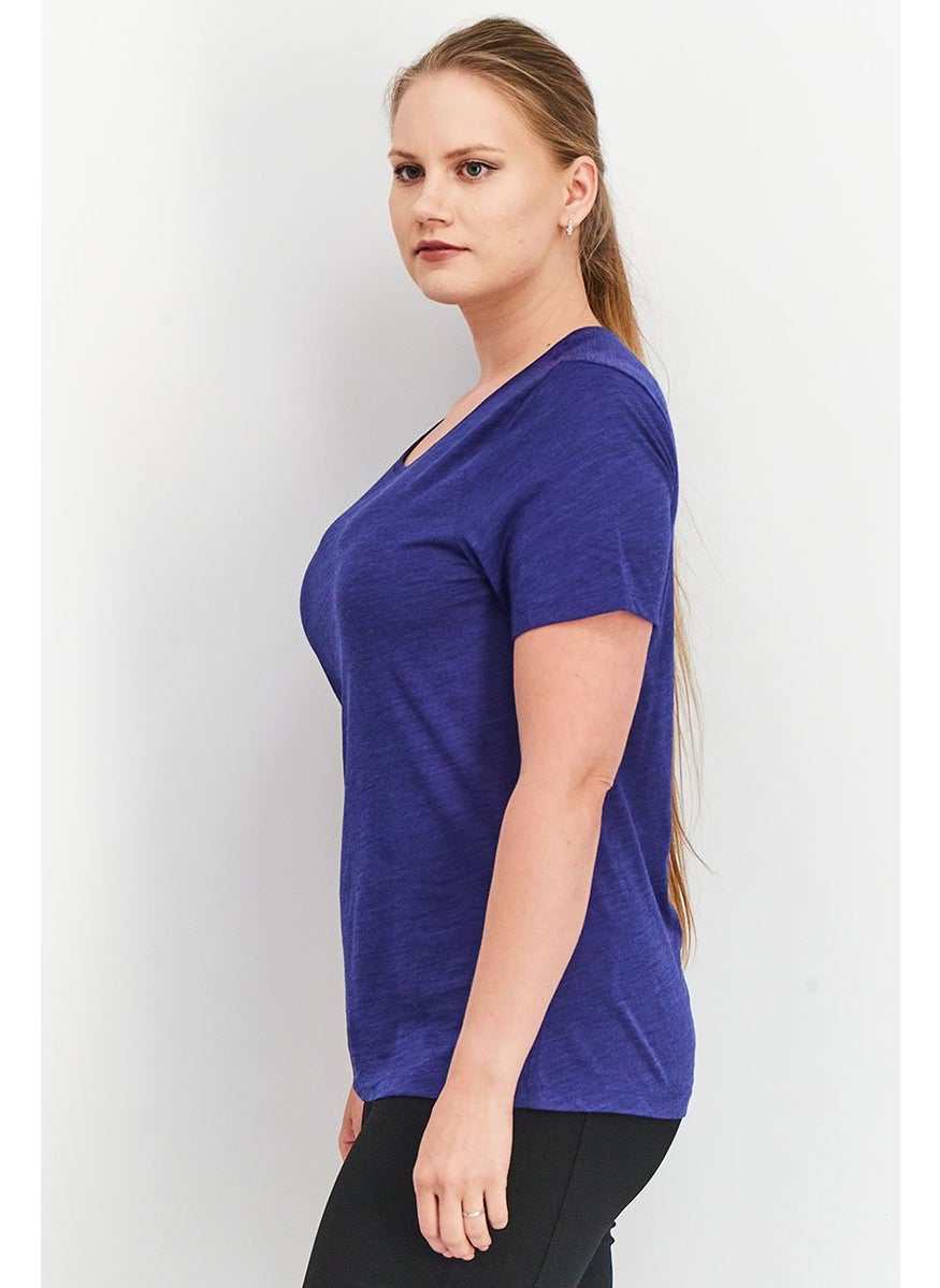 Tchibo Women Round Neck Short Sleeve Plain T-Shirt, Navy Blue  - Image 2