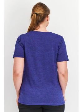 Tchibo Women Round Neck Short Sleeve Plain T-Shirt, Navy Blue  - Image 3