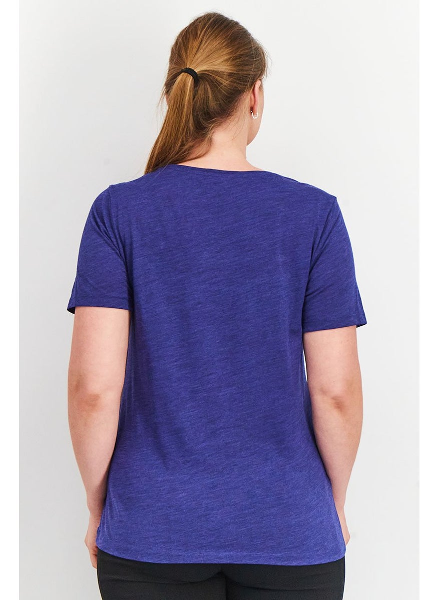 Tchibo Women Round Neck Short Sleeve Plain T-Shirt, Navy Blue  - Image 3