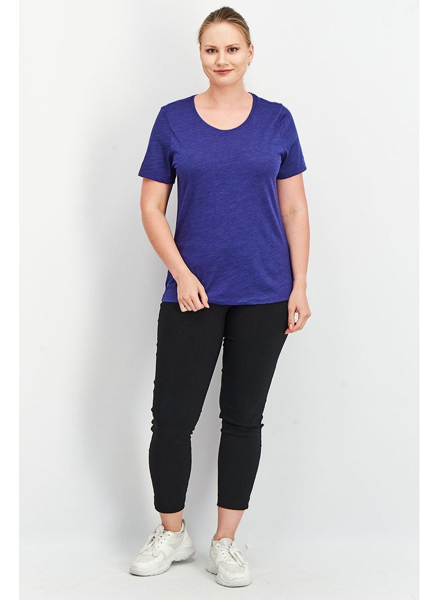 Tchibo Women Round Neck Short Sleeve Plain T-Shirt, Navy Blue  - Image 4