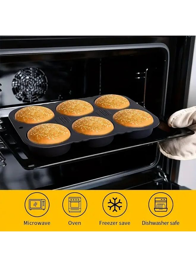 4 Inch Grey Silicone Hamburger Mold 6 Cup Large Baking Pan Dishwasher Safe - Image 5
