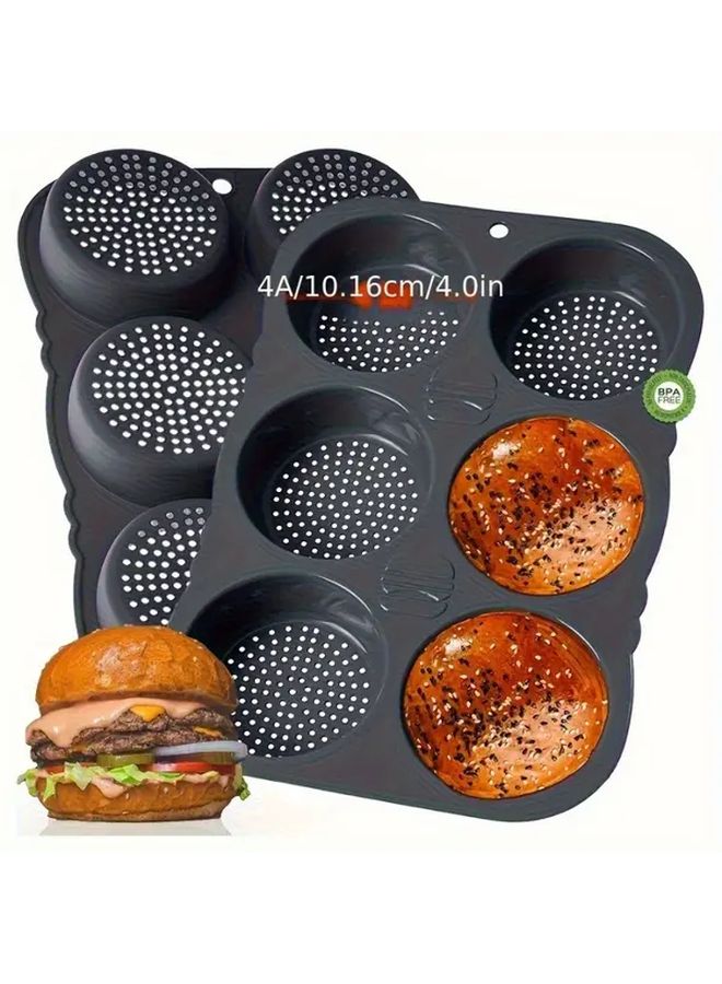 4 Inch Grey Silicone Hamburger Mold 6 Cup Large Baking Pan Dishwasher Safe - Image 2