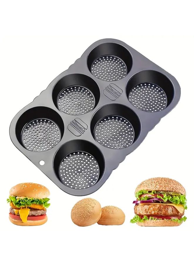 4 Inch Grey Silicone Hamburger Mold 6 Cup Large Baking Pan Dishwasher Safe - Image 1