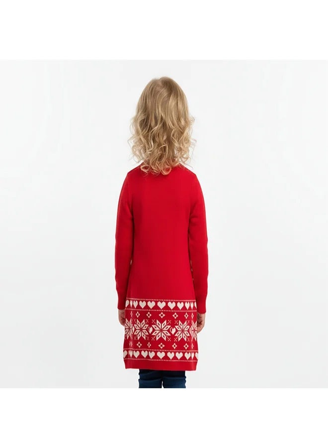 babyqlo Red Reindeer Pattern Christmas Sweater Dress