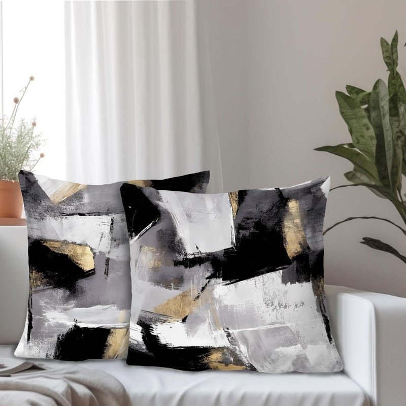 Supwhd Black and White Pillow Covers  Abstract White Black and Gold Pillow Covers 22x22 Set of 2  Modern Black and White Pillow Covers for Couch Bed Living Room - Image 2