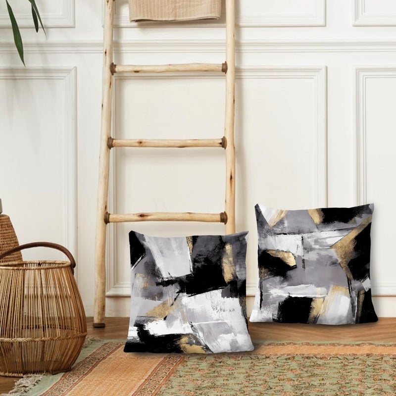 Supwhd Black and White Pillow Covers  Abstract White Black and Gold Pillow Covers 22x22 Set of 2  Modern Black and White Pillow Covers for Couch Bed Living Room - Image 3