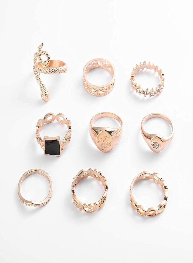 FUTIMELY 9PCS Knuckle Stacking Ring Set Snake Ring Set for Women Boho Vintage Stackable Joint Midi Finger Rings Gold Knuckle Rings Set - Image 2