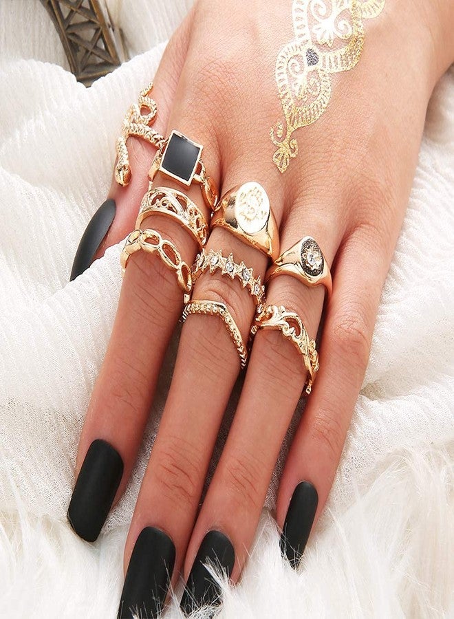 FUTIMELY 9PCS Knuckle Stacking Ring Set Snake Ring Set for Women Boho Vintage Stackable Joint Midi Finger Rings Gold Knuckle Rings Set - Image 3