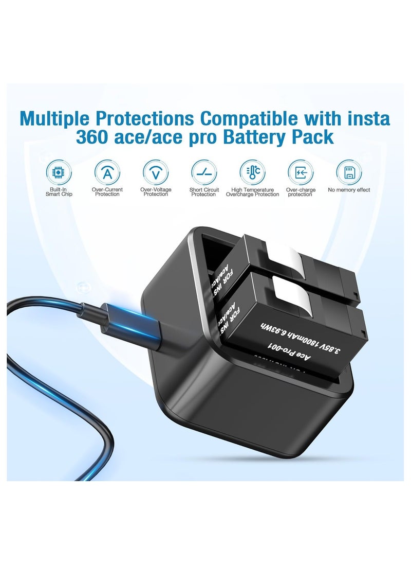 2 Pack 1800mAh Replacement Insta360 Ace Pro Battery, with Triple Slot USB Fast Charger Hub Compatible with Insta360 Ace Pro Accessories Camera