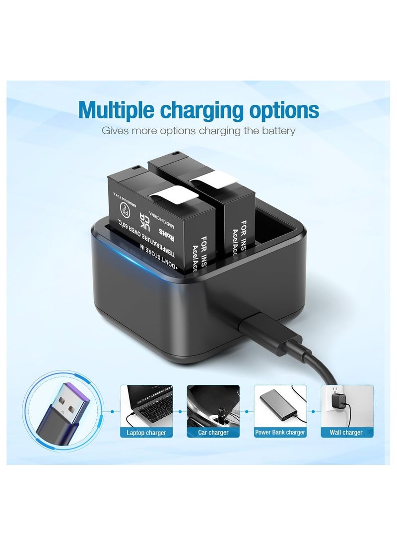 Generic 2 Pack 1800mAh Replacement Insta360 Ace Pro Battery, with Triple Slot USB Fast Charger Hub Compatible with Insta360 Ace Pro Accessories Camera  - Image 5