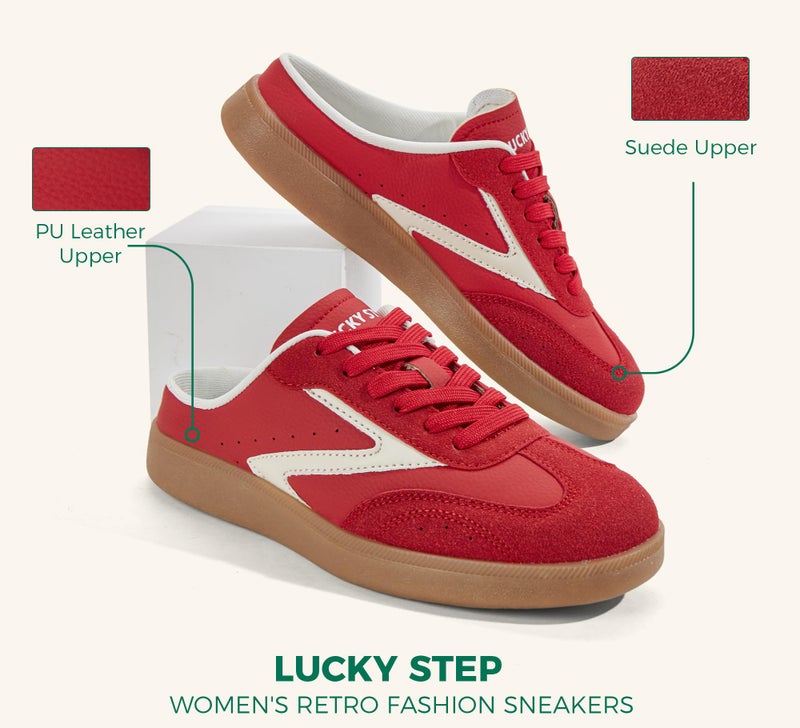 LUCKY STEP Womenâ€™s Slip On Mules Sneakers Fashion Backless Walking Shoes Non Slip Retro Casual Open Back Shoe(8 M US Red) - Image 5