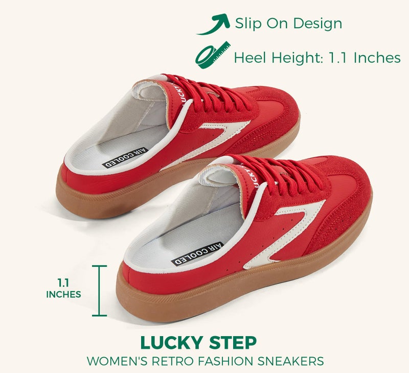 LUCKY STEP Womenâ€™s Slip On Mules Sneakers Fashion Backless Walking Shoes Non Slip Retro Casual Open Back Shoe(8 M US Red) - Image 3