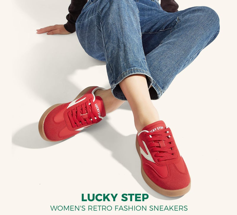 LUCKY STEP Womenâ€™s Slip On Mules Sneakers Fashion Backless Walking Shoes Non Slip Retro Casual Open Back Shoe(8 M US Red) - Image 2