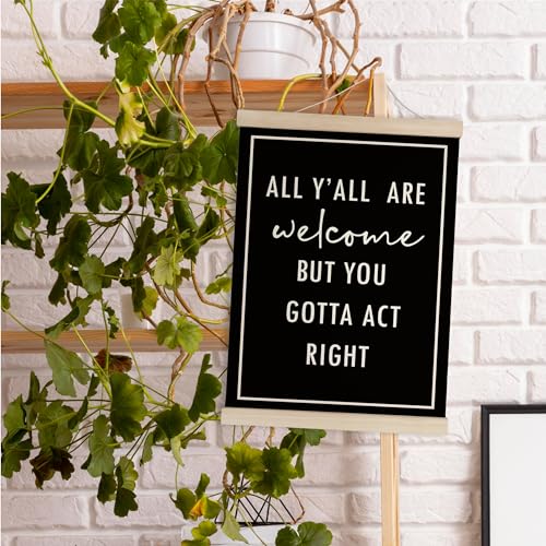 HRQKO Funny Welcome Sign Wall Decor Poster Hanger Frame, Door Signs Posters Wall Art With Wooden Frames, All Y'all Are Welcome Wall Hanging Banner Decor for Home Living Room Entryway, 12x16 Inch - Image 3