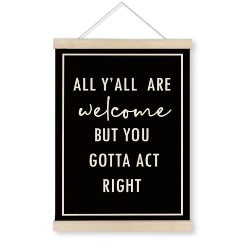 HRQKO Funny Welcome Sign Wall Decor Poster Hanger Frame, Door Signs Posters Wall Art With Wooden Frames, All Y'all Are Welcome Wall Hanging Banner Decor for Home Living Room Entryway, 12x16 Inch - Image 1
