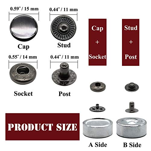 Raydodo 12 Set Leather Snap Fasteners Kit, 15mm Metal Snap Buttons Kit Press Studs and Snaps for Clothing, Jeans, Jackets, Bracelets, Bags (Black) - Image 3