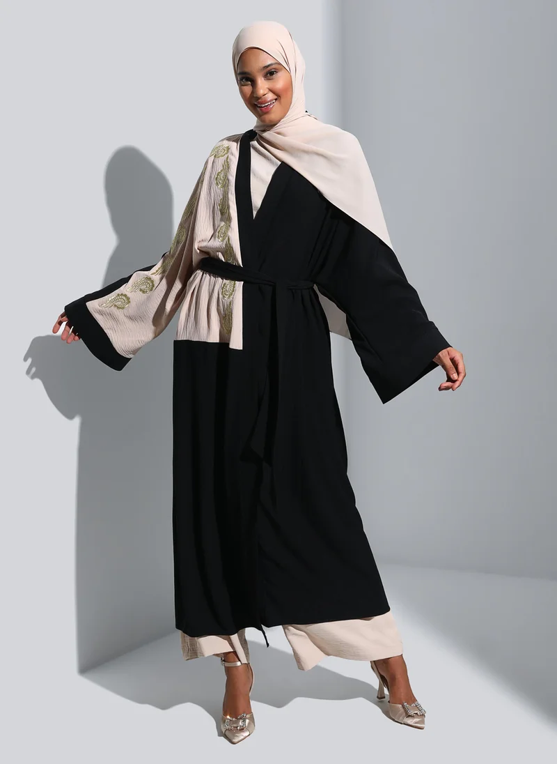 Refka by modanisa Black - Beige - Evening Abaya - Refka