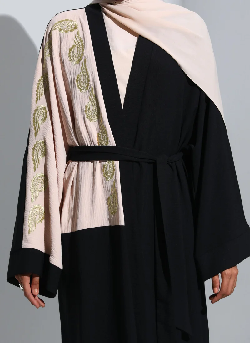Refka by modanisa Black - Beige - Evening Abaya - Refka