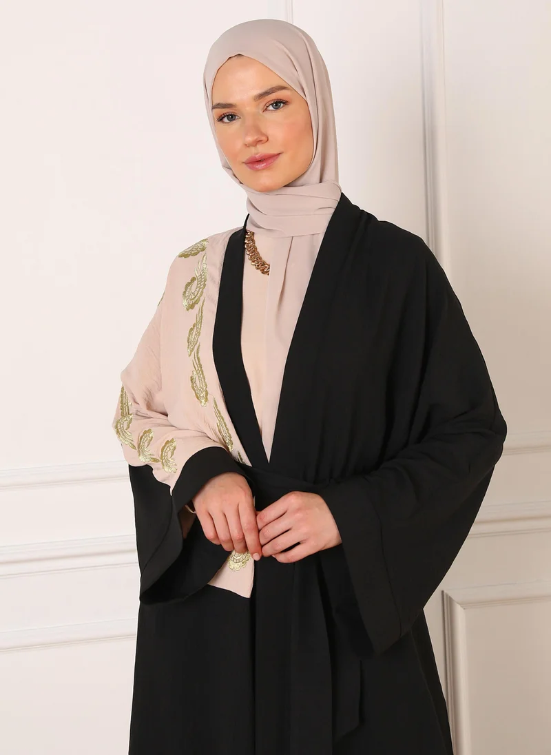 Refka by modanisa Black - Beige - Evening Abaya - Refka