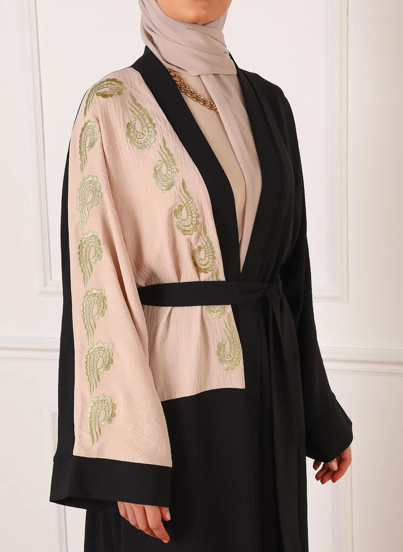 Refka by modanisa Black - Beige - Evening Abaya - Refka