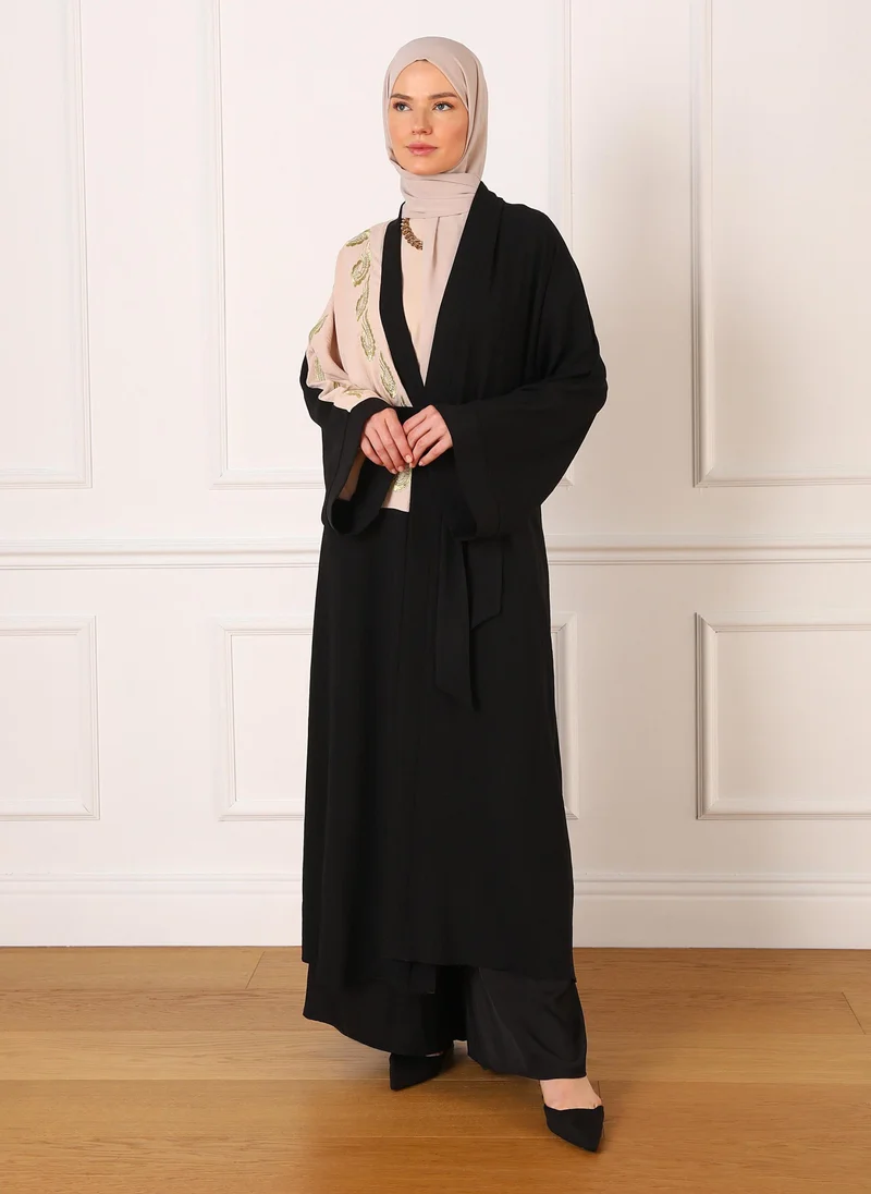 Refka by modanisa Black - Beige - Evening Abaya - Refka