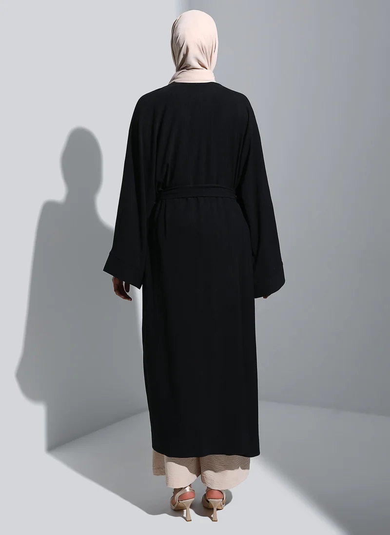 Refka by modanisa Black - Beige - Evening Abaya - Refka