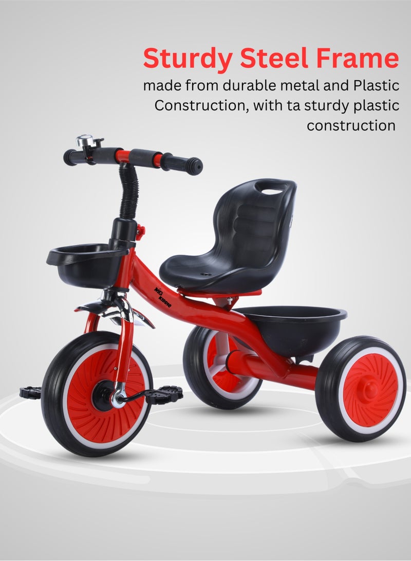 Tricycle for Kids with a Front and Rear Basket, Bell and Color Wheels for Boys and Girls for Age 2 to 6 Years  Baby Tricycle, Red
