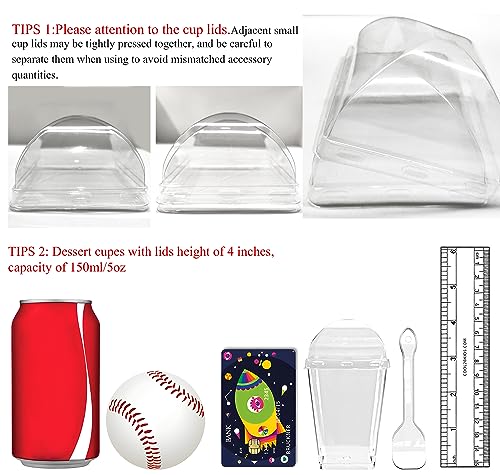 YunKo أكواب حلوى بلاستيكية مربعة شفافة 50 حبة سعة 5 أونص مع أغطية وملاعق من يونوكو، أكواب بارفيه صغيرة لزبادي، جيلو، موس، ووجبات خفيفة، أكواب للحلويات مع غطاء - Image 3